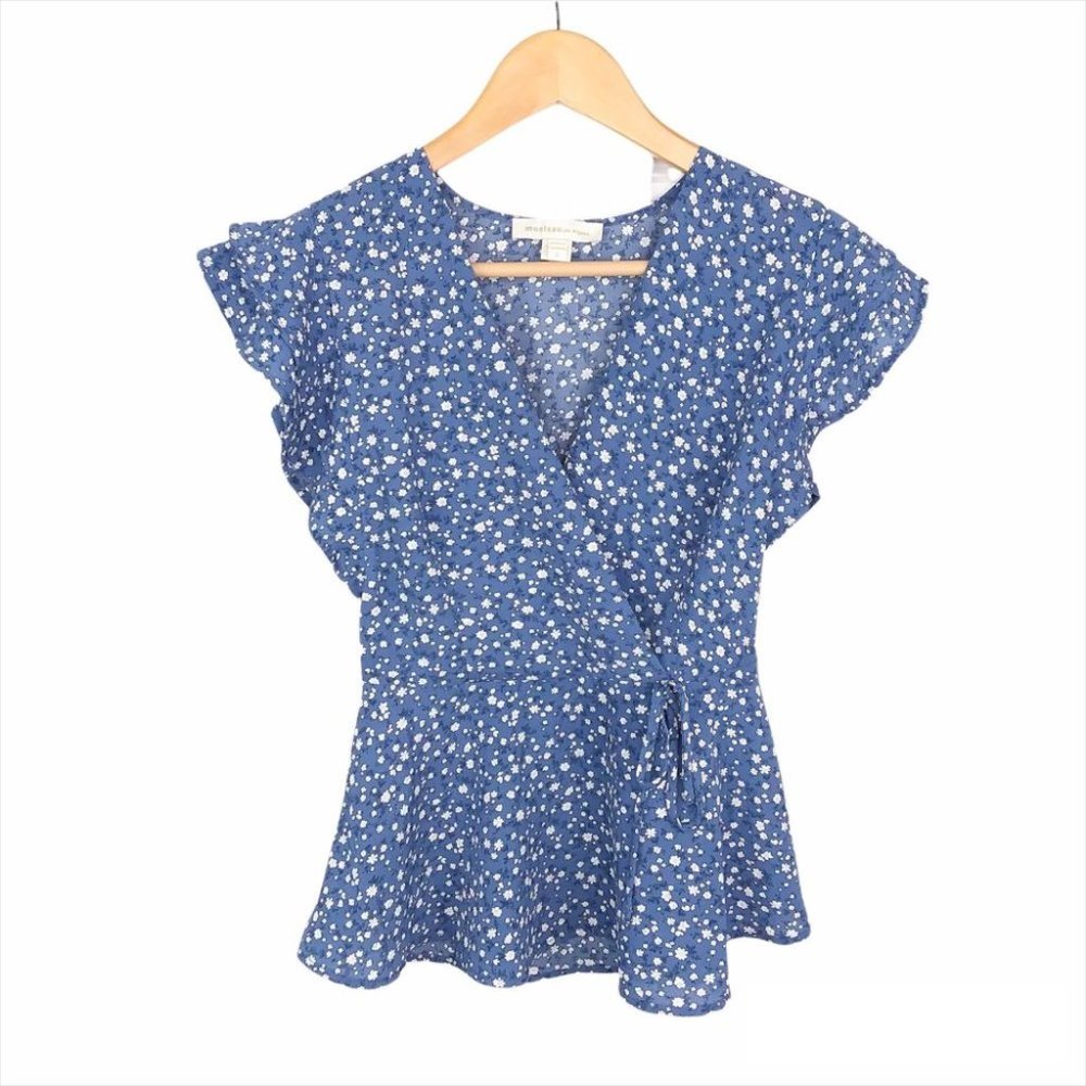 Monteau Los Angeles Dainty Floral Faux Wrap Blouse